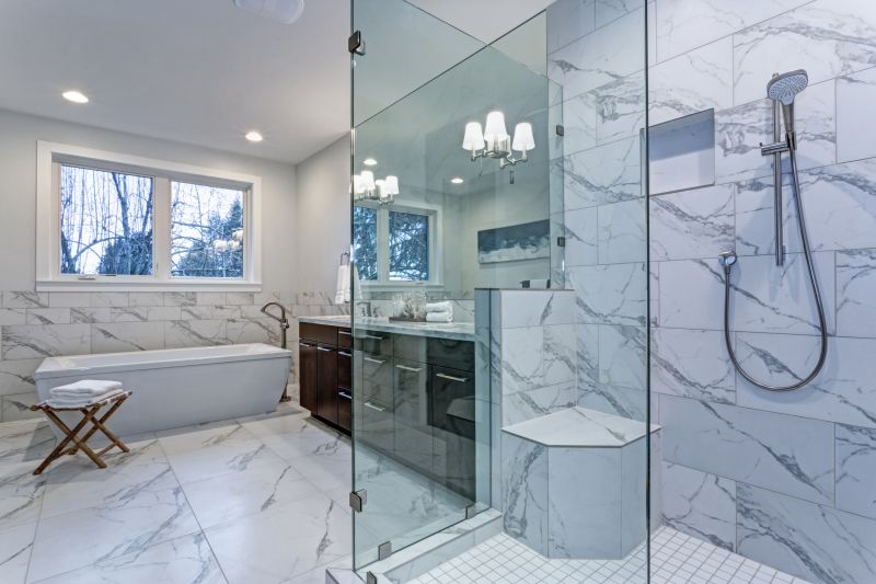 Contemporary Shower with Artistic Tile